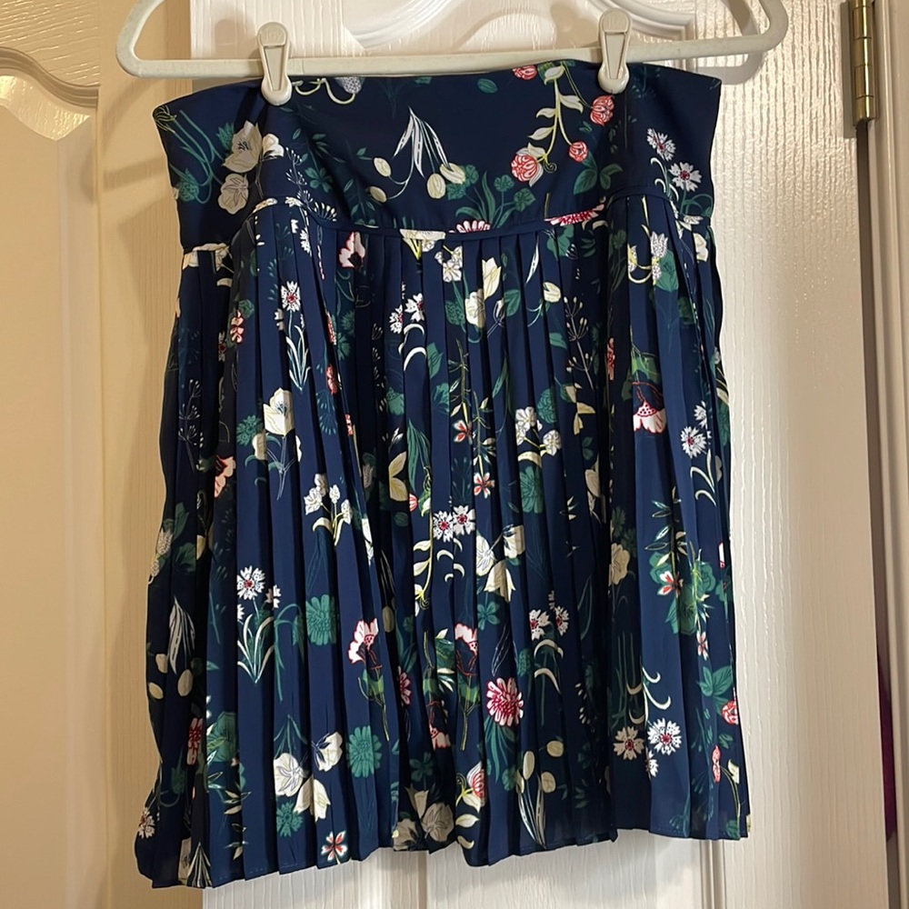 LOFT Navy Pleated Skirt with Floral Print